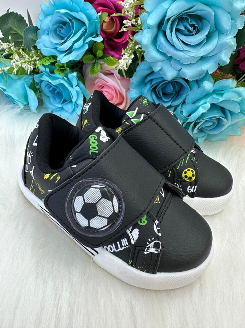 Tênis Encanto de Criança Gol/Futebol/Bola com Led Preto