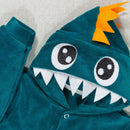 Macacão Bebê Em Plush Capuz Dino Verde Esmeralda
