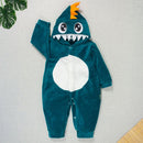 Macacão Bebê Em Plush Capuz Dino Verde Esmeralda