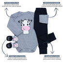 Conjunto Bebê Completo Body Manga Longa, Calça Pé Reversível E Pantufa