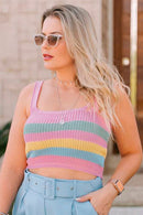 Cropped Tricot Canelado Decote Quadrado Listrado