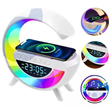 Caixa de Som Bluetooth com Relógio, LED RGB e Carregamento sem Fio