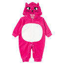 Macacão Longo Em Plush Para Bebê Capuz Bordado Gatinha Pink