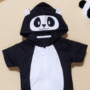 Macacão Curto Fantasia Panda Com Bordado No Capuz