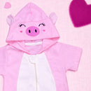 Macacão Infantil Curto Com Capuz Bordado Porquinha Rosa