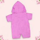 Macacão De Bebê Curto Capuz Bichinhos Bordado Gatinha Pink
