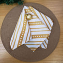 Kit 4 Guardanapos De Tecido Listrado Natal Dourado 40cmx40cm - UN / 4