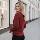 Blusa Tricot Canelado Manga Longa Decote Em V