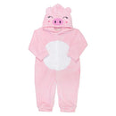 Macacão Para Bebê Em Plush Com Capuz Bordado Pig Rosa Claro
