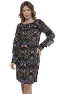 Vestido Curto Estampado Babado Mangas