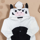 Macacão Para Bebê Em Plush Com Capuz Bordado Vaquinha Creme