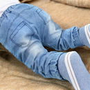 Calça Para Bebê Jeans Jogger Bolsinho Bordado Azul Claro