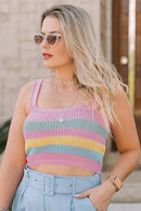 Cropped Tricot Canelado Decote Quadrado Listrado