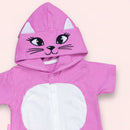 Macacão De Bebê Curto Capuz Bichinhos Bordado Gatinha Pink