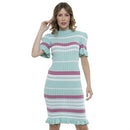 Vestido Midi Tricot Babado Manga Curta