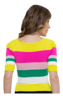 Cropped Tricot Modal Manga Curta Listras