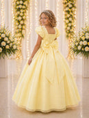 Vestido Infantil Amarelo Busto Nervura Daminhas Luxo