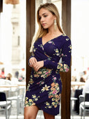 Vestido Curto Viscolycra Manga Longa Transpasse Floral