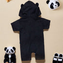 Macacão Curto Fantasia Panda Com Bordado No Capuz