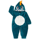 Macacão Bebê Em Plush Capuz Dino Verde Esmeralda