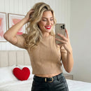 Blusa Tricot Modal Trança Chevron Manga Curta