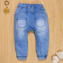 Calça Para Bebê Jeans Jogger Bolsinho Bordado Azul Claro