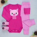 Conjunto Bebê Completo Body Manga Longa, Calça Pé Reversível E Pantufa