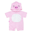 Macacão De Bebê Curto Capuz Bichinho Bordado Porquinha Rosa