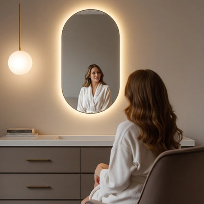 Espelho Grande de Parede Oval com LED