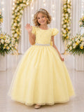 Vestido Infantil Amarelo Busto Nervura Daminhas Luxo