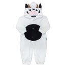 Macacão Para Bebê Em Plush Com Capuz Bordado Vaquinha Creme