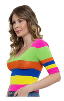 Cropped Tricot Modal Manga Curta Listras