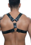 Harness Premium - Arreio Masculino em Couro Sintético Preto Formato H Detalhes em Metal - Ajustável