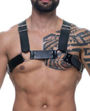 Harness Premium - Arreio Masculino em Couro Sintético Preto Formato H Detalhes em Metal - Ajustável