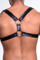 Harness Arreio Masculino em Couro Sintético Preto Formato H com Argolas e Ilhós - Ajustável