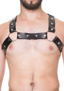 Harness Arreio Masculino em Couro Sintético Preto Formato H com Argolas e Ilhós - Ajustável