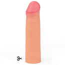 Capa em CyberSkin Super Realística Bege Extensor Peniano Cabeção - Ponta Maciça - 5,5 cm