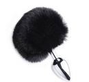 Plug anal de metal Cromado com rabo pompom - Preto