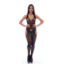 Macacão rendado sem manga, aberto no quadril com detalhes por toda a peça - YAFFA Lingerie