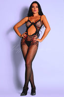 Macacão rendado com alça e abertura na altura do abdômen com detalhes floridos - YAFFA Lingerie