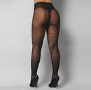 Meia calça arrastão 7/8 preta com detalhes na parte traseira - YAFFA Lingerie