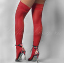 Meia calça lisa 7/8 com detalhe rendado e em silicone na parte superior da coxa - Vermelho - YAFFA Lingerie