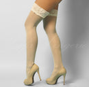 Meia calça lisa 7/8 com detalhe rendado e em silicone na parte superior da coxa - Ivory (creme) - YAFFA Lingerie