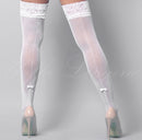 Meia Calça 7/8 com detalhes floridos e lacinho em silicone - Branco - YAFFA Lingerie