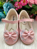 Sapatilha Flor Di MIla Baby Rosa Lacinho Strass