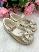Sapatilha Flor Di MIla Baby Dourado lacinho Strass