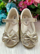 Sapatilha Flor Di MIla Baby Dourado lacinho Strass