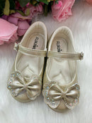 Sapatilha Flor Di MIla Baby Dourado lacinho Strass