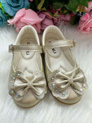 Sapatilha Flor Di MIla Baby Dourado lacinho Strass