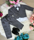 Conjunto Meninos Kanga Social Bruno Cinza Grafite Terno
